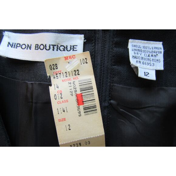 Vintage Nipon Boutique 100% Linen Knee Length Short Sleeve Black Dress Women 12 - Picture 5 of 11